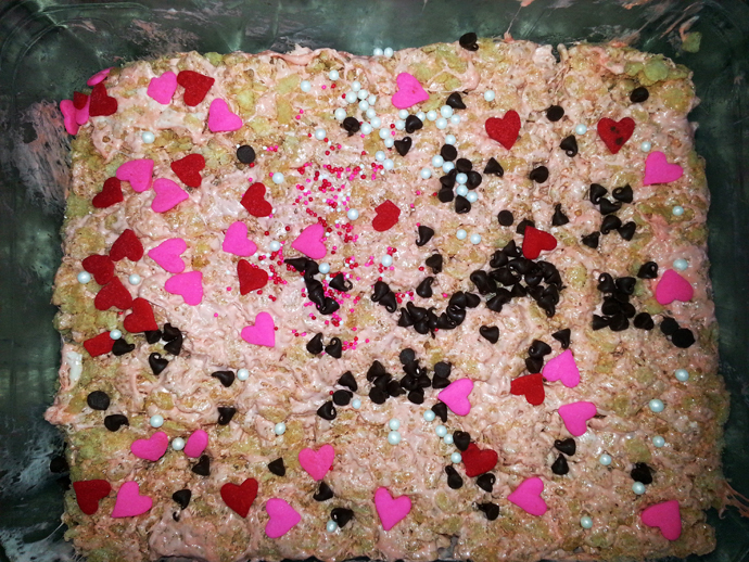 Sprinkles on Best Rice Krispie Treat Recipe for Valentine's Day or Anytime
