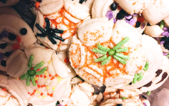 Halloween Spider and Spiderweb Cookies from Cookie Press, with Sprinkles