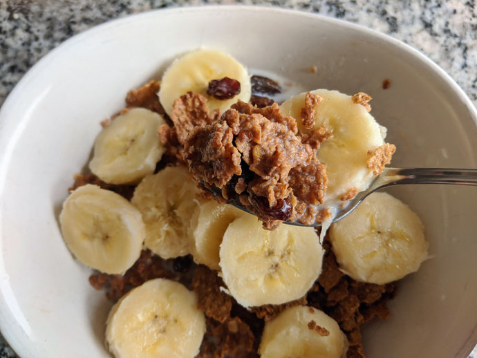 Cereal with Sliced Bananas is a Simple Breakfast Fix! Raisin Bran + Banana Circles
