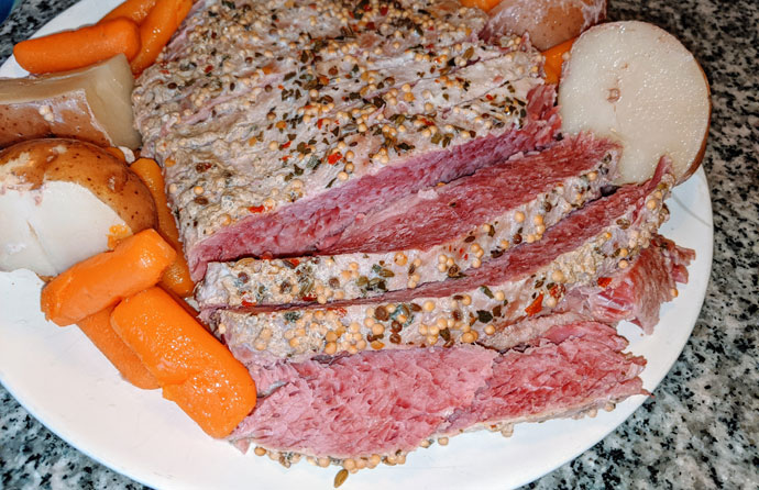 Sliced and Seasoned Corned Beef with Carrots and Potatoes