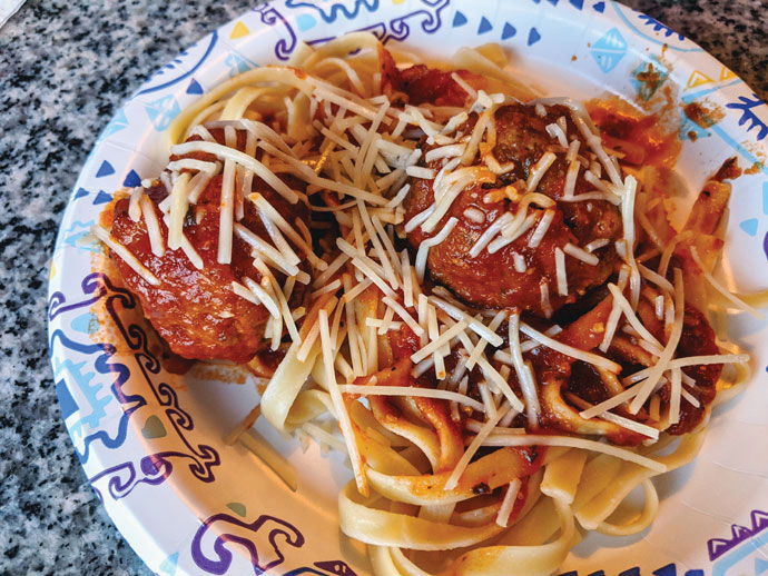 Homemade Meatballs with Fettuccini and Sauce, Topped with Parmesan Cheese
